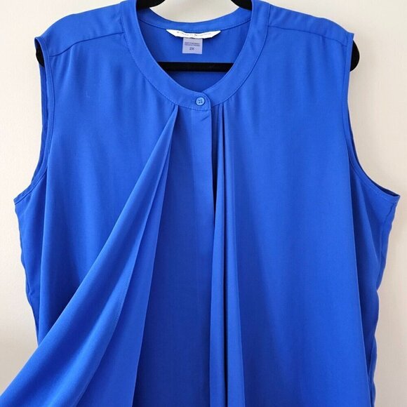 Bianca Nygard Top Womens 2X Blue Sleeveless Button Up Flowy Assymetric Hem Boho - Picture 2 of 14